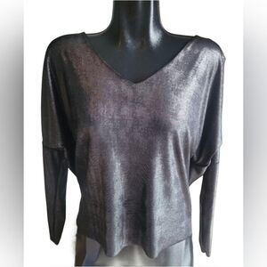Silence + Noise Grey Shimmery Draped Back Top S